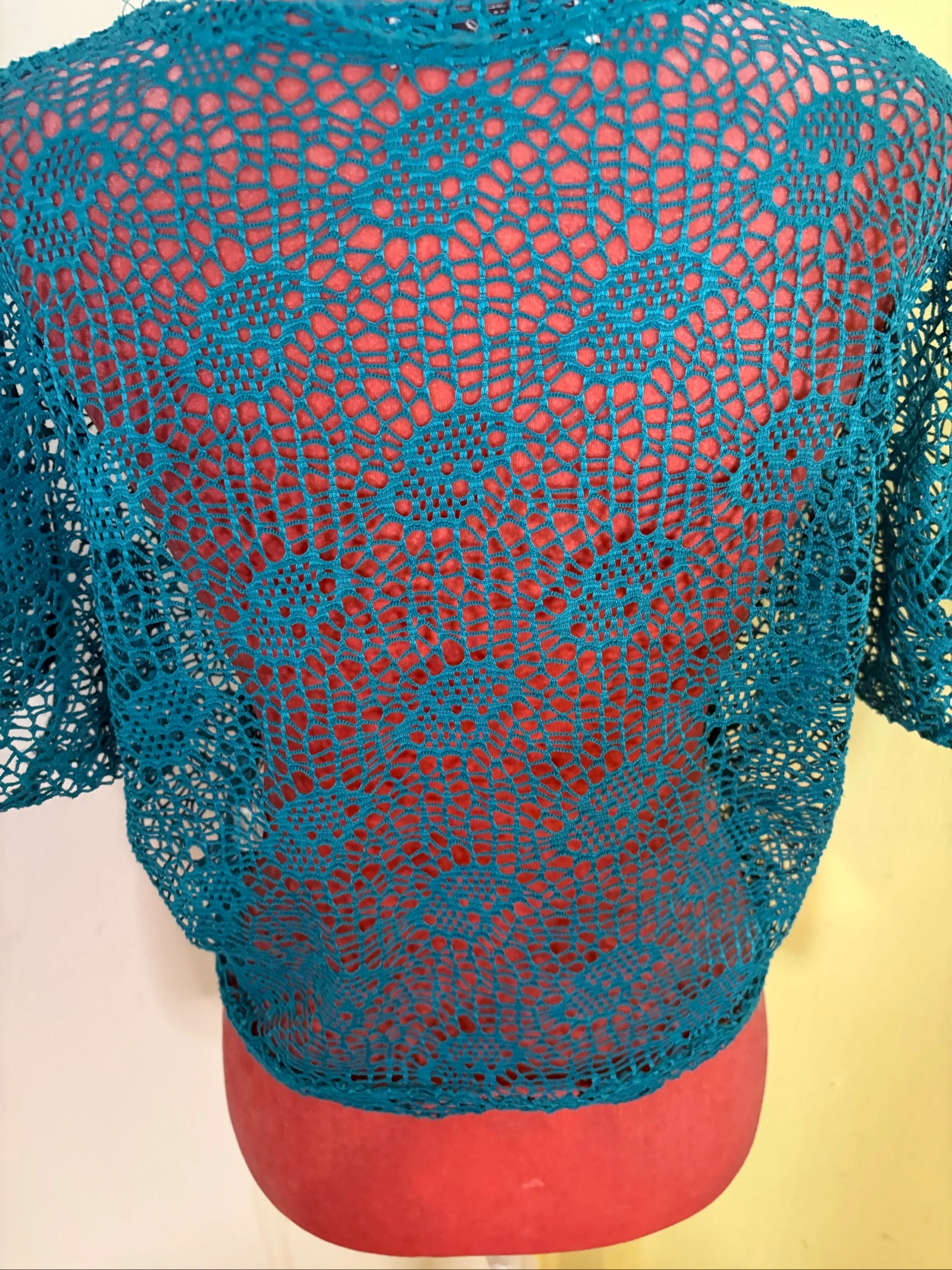 Blouse van gebreide katoen, petrolblauw - Strandkleding – photo 5